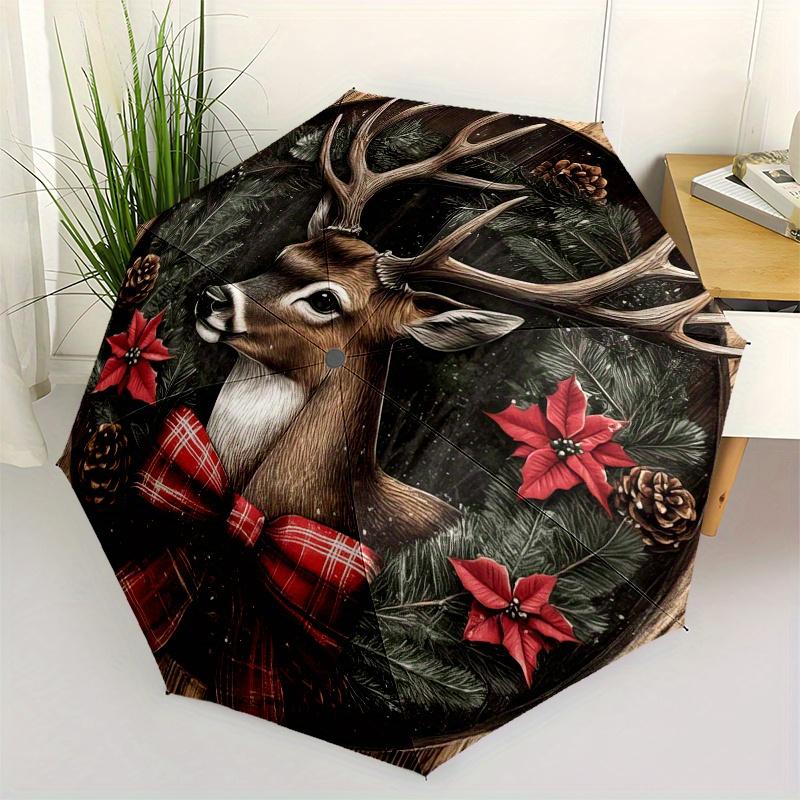 

Christmas Deer Wall Decor, Festive Holiday Home Art Umbrella, Cute Umbrella with Cute Design, Portable 3-Fold Compact Umbrella for Men & Women, Valent