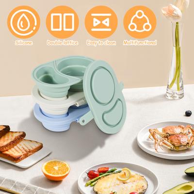 3Pcs Silicone Lunch Box Snack Food Container Bento Box Double Compartment Portable Salad Dressing Sauce Container