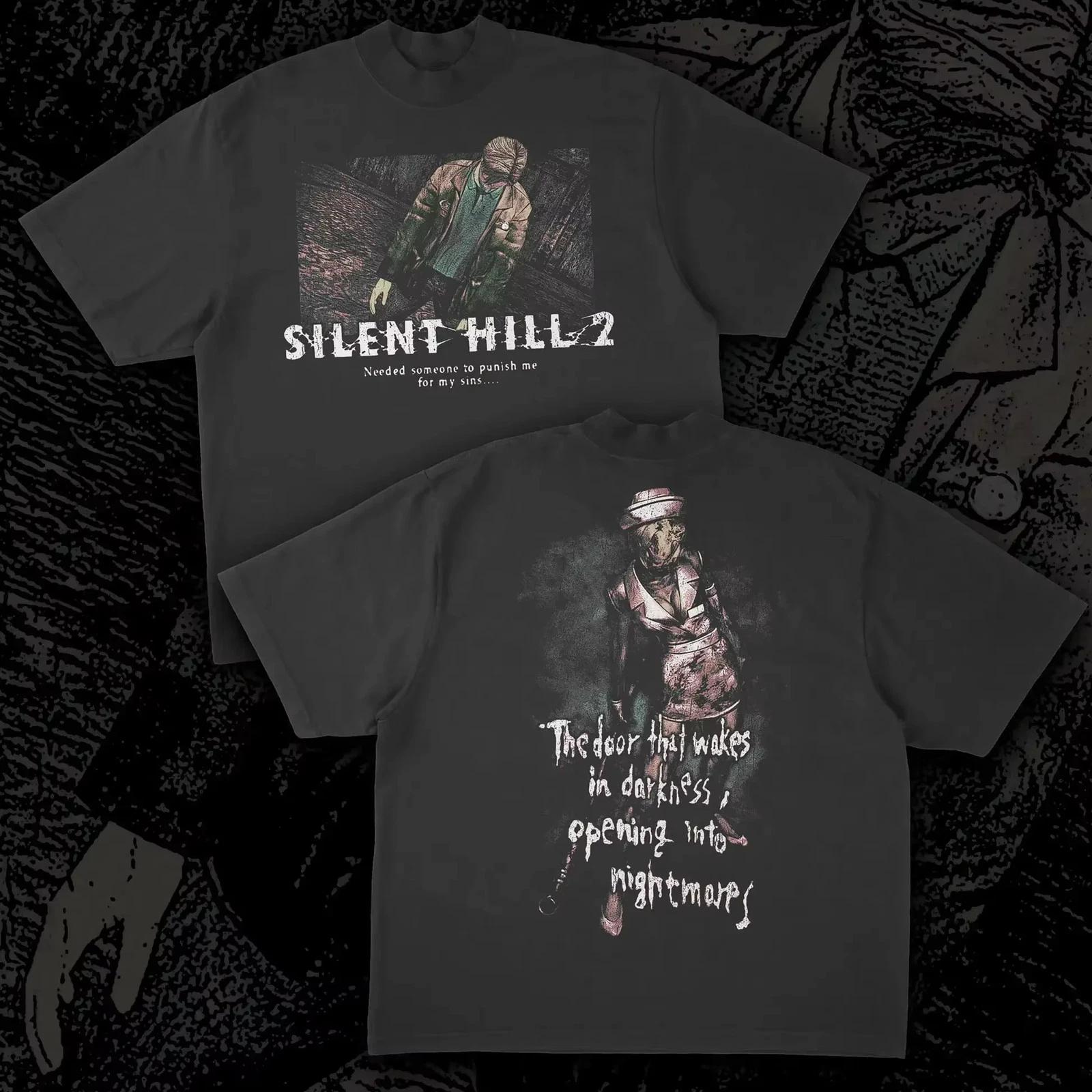 Silent Hill Cotton Graphic T Shirt Black Horror Game Streetwear Unisex gothic S