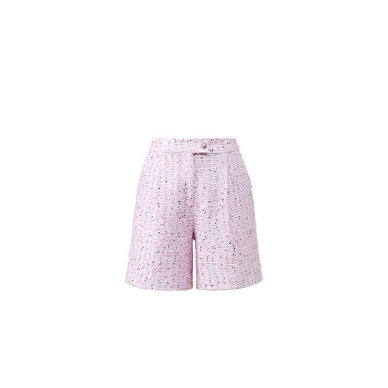 Blacknini Yin Huafu "Heart Set" European Linton Round Neck Pink Tweed Classic Style Vest/Shorts