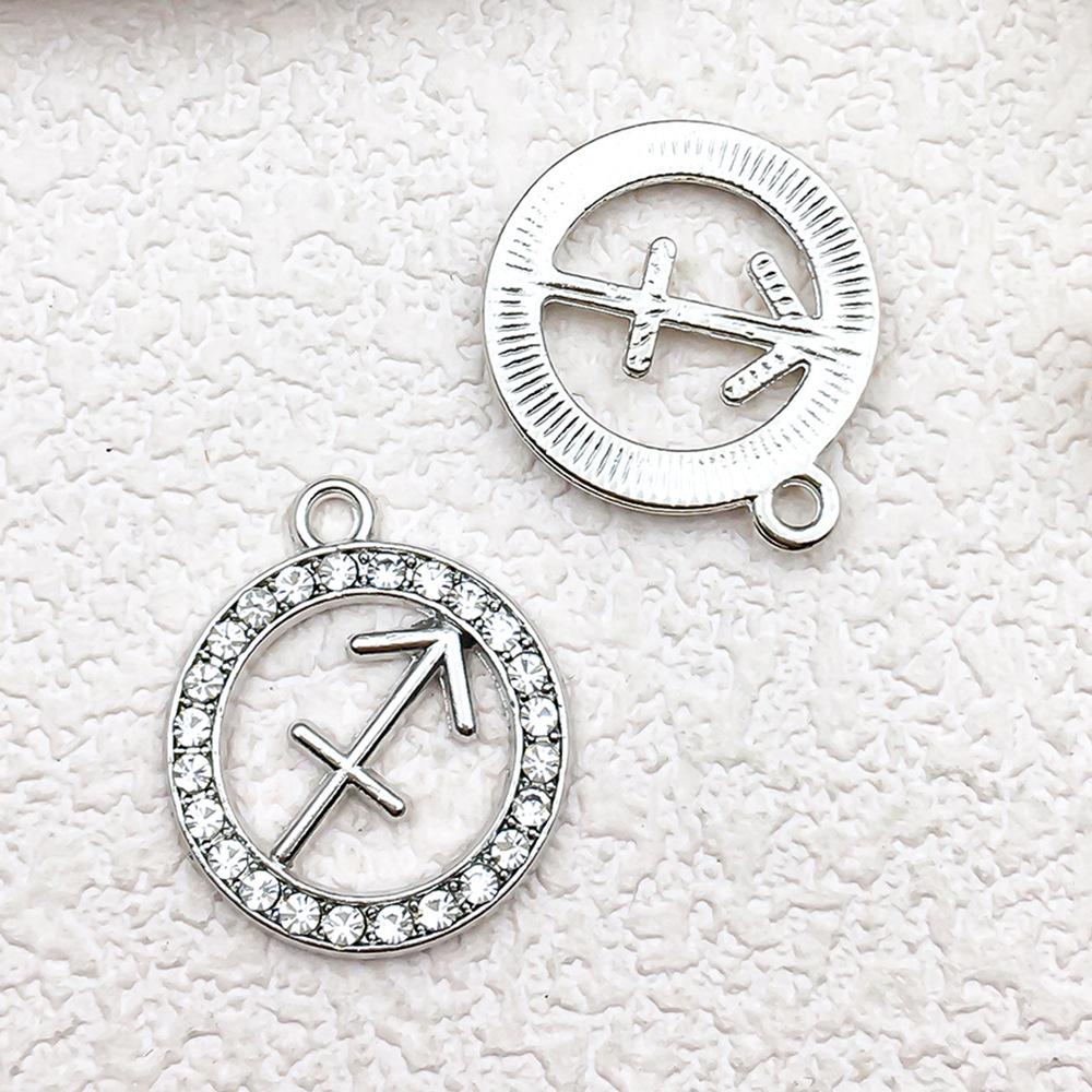 Zodiac Diamond-Studded Round Pendant Jewelry Set: Keychain, Bracelet, Necklace, Earrings