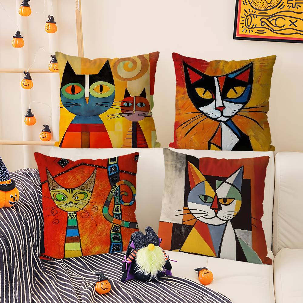 Classic Picasso Cat Oil Pillow Case Home Dorm Chair Back Short Plush Double-Sided Printing Office Nap Time Cushion Cover