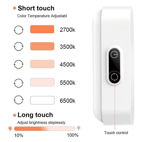 Έλεγχος αφής LED φωτιστικό γραφείου Ενσωματωμένη μπαταρία 1200/2000mAh, Φωτισμός 5 χρωμάτων Ρυθμιζόμενος επαναφορτιζόμενος USB φωτισμός ντουλάπας