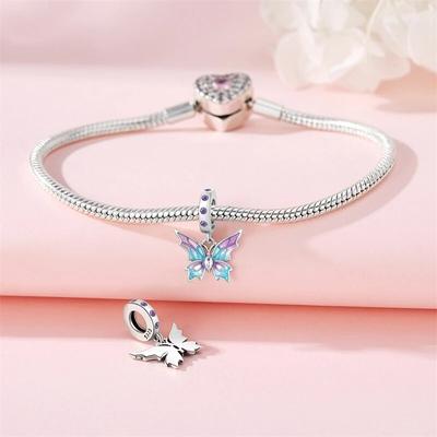 100% Copper Purple Blue Butterfly Charm Beads Fit Original Fine Pendant Bracelet Jewelry Making