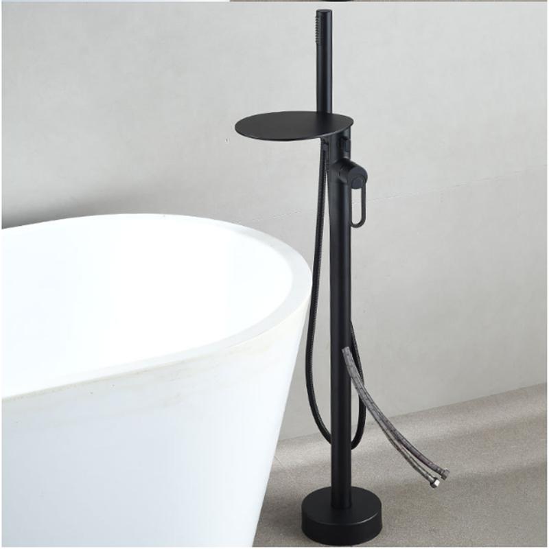 Tuqiu Black Bathroom Bathtub Faucet + Handheld Shower Free Standing Luxury Chrome Waterfall BathTub Mixer Taps Floor Mounted