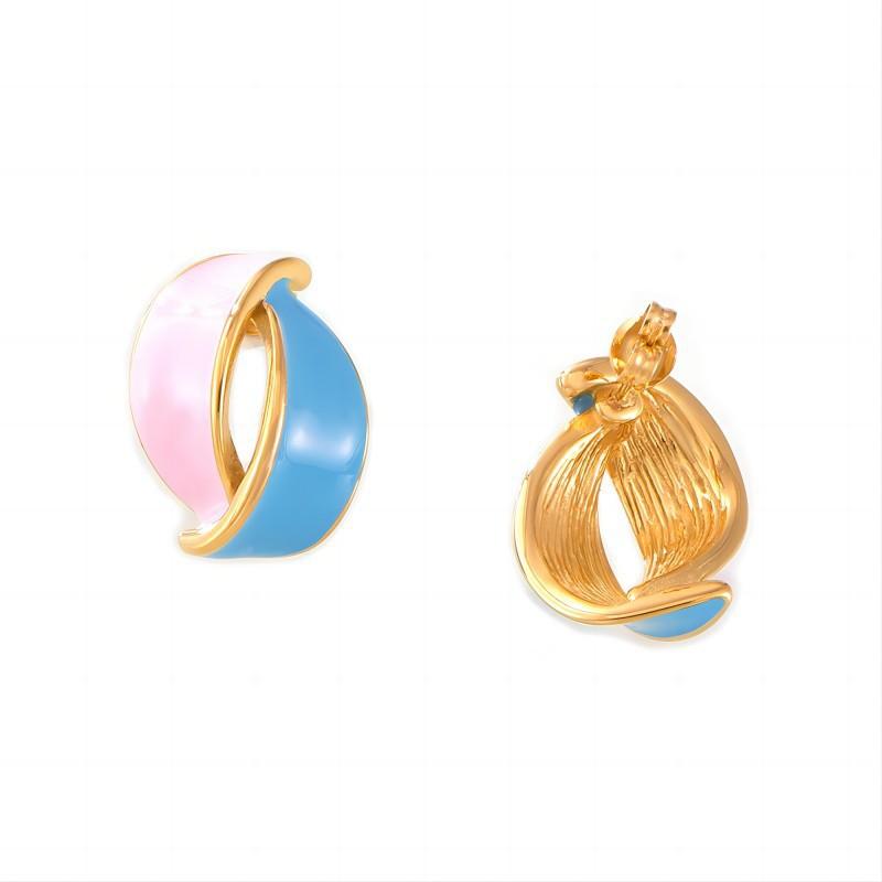 Oil Dripping Titanium Steel Earrings Simple Design Geometric Three-Dimensional Contrasting Color Leaf Studs French Retro Morandi Color