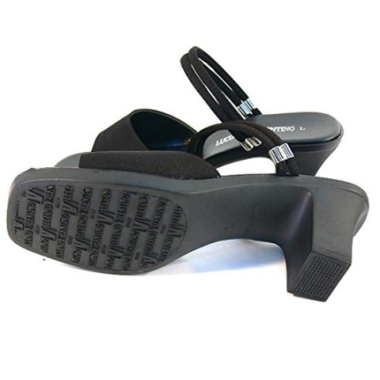 Made in Japan beautiful office satin large [Luciano Valentino] 6.5cm heels, legs, sandals, black, IM3903, women's, black,