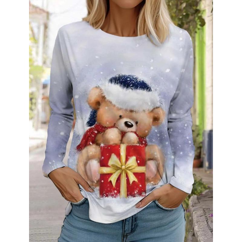 Móda Vánoce Sněhulák Dámské Tričko s dlouhým rukávem 3D vzor Podzimní Santa Claus Dámský Top Harajuku Pulovr Oblečení