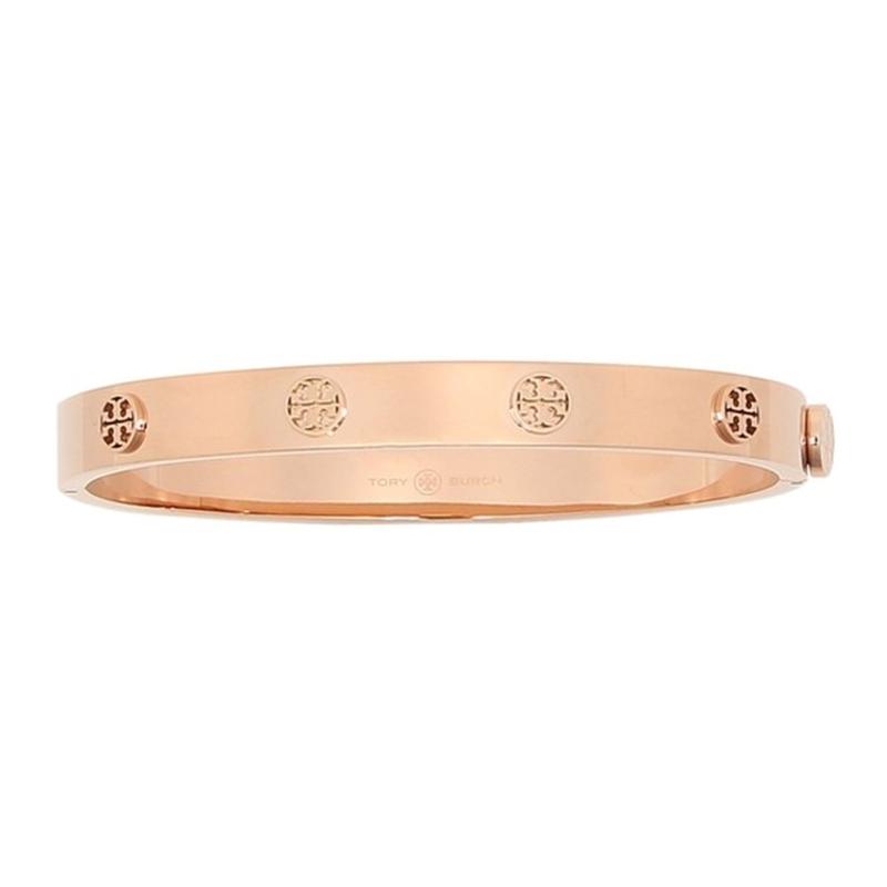 TORY BURCH Miller Stud Inlay Adjustable Opening Stainless Steel Bracelet Women's Rose 78420-654-Rose Gold L