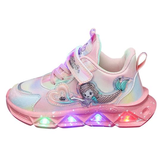 Kids Sneakers Toddler Sports Shoes with Lights Breathable Anti-skid Princess Shoes Children Running Trainers