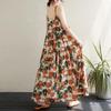 2024 Summer Cotton Linen Spaghetti Strap Long Dress with Large Hem and Slimming Fit