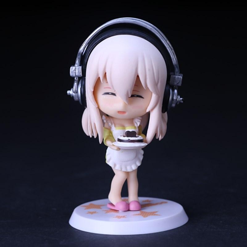 10CM Anime Figure Super Sonico Working Swimsuit Suit Chassis Q Version Model Dolls Gift Collect Boxed Ornament Toys Hobbies