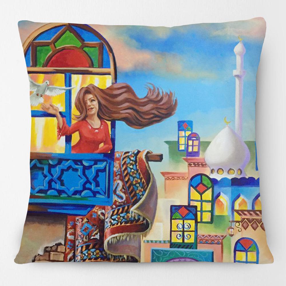 Middle East Arabic Muslim Islam Arabian Woman Portrait Poster Paintings Cushion Cover Decorative Pillows For Sofa