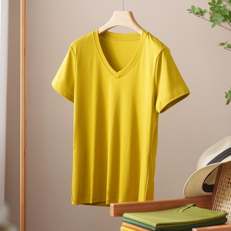 Rundhals Kurzarm Damen Sommer Neueste Trendige Vielseitiges und Bequemes T-Shirt Langgewaschenes Baumwoll Oberteil Ohne Verformung