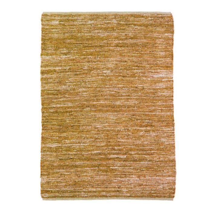 SKIN - Tapis salon ou chambre en cuir tressé pour une ambiance chaleureuse 160 x 230 cm Jaune