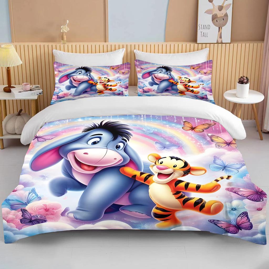 Winnie The Pooh Printed Bedding Sets Cartoon Comforter Cover Bed Cover Duvet Cover Pillow Case 2-3 Pieces Sets Kids Adult Size