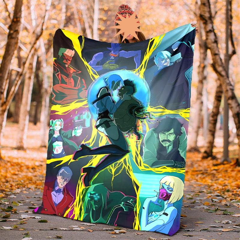 Cyberpunk Flannel Blanket Soft Warm All-Season Throw, Design for Camping, Car Travel, Hiking Sofa, Bed, Office Perfect Gift for Parties
