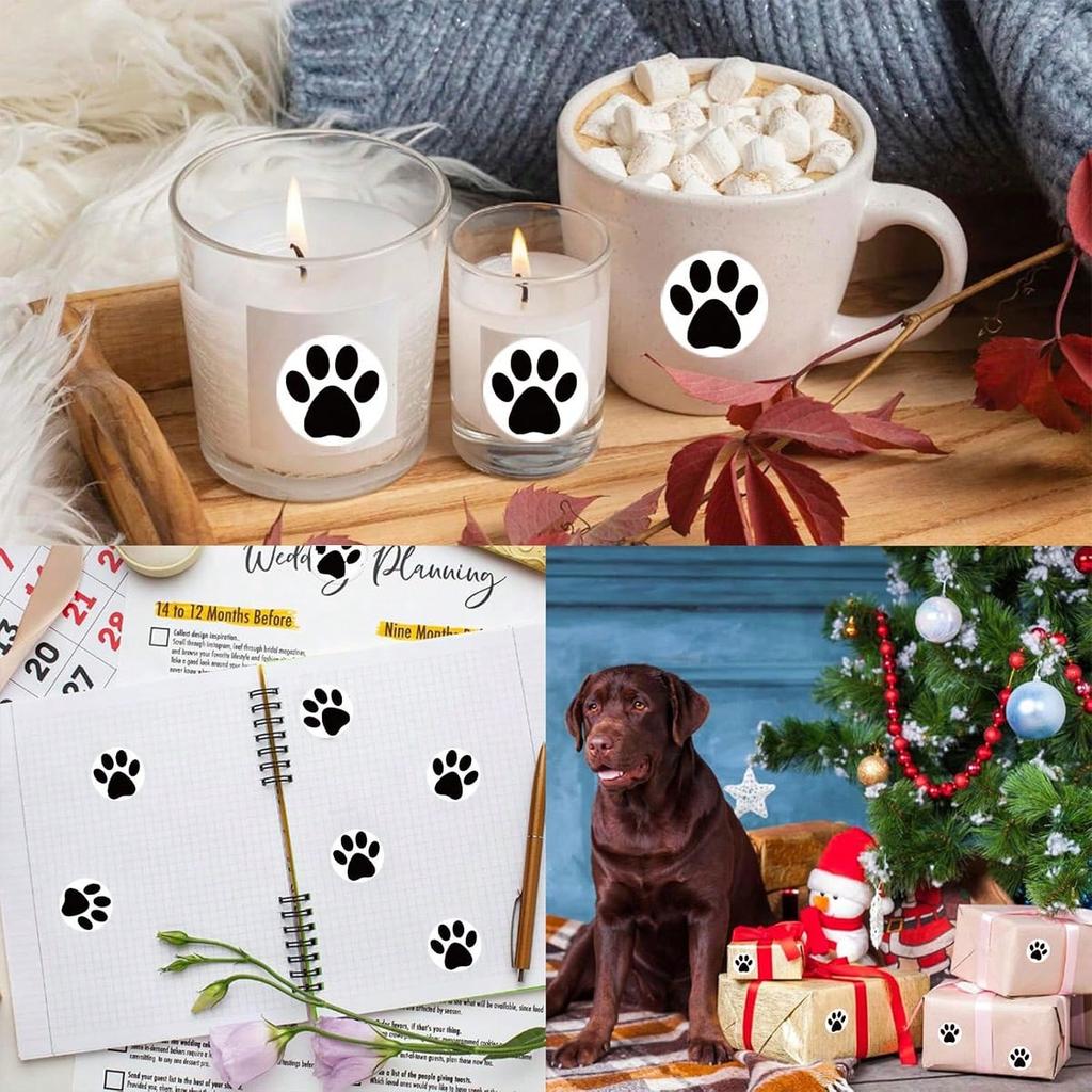 500 sheets of self-adhesive stickers 2.5 cm cute dog and cat paw stickers small colorful puppy paw print stickers roll