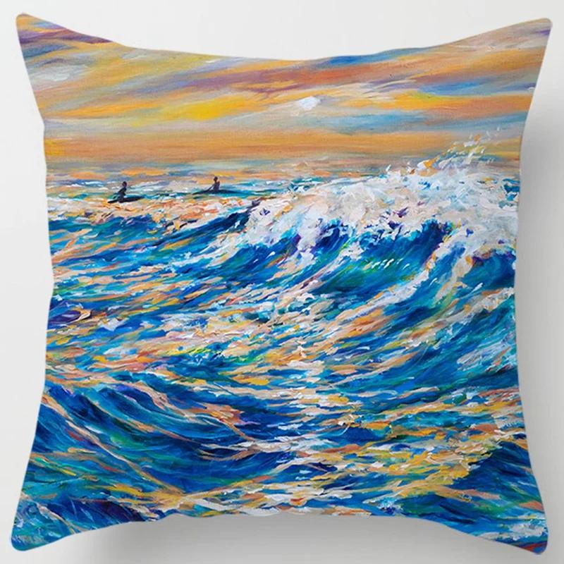 Home Decor Dynamic Ocean Waves Printed Pillow Covers Pattern Cushion Cover Suitable For Sofa Bedroom Car Pillow Cover