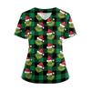 Women's Short Sleeved Christmas Printed V-neck Buttonable Side Slit Top T-shirt