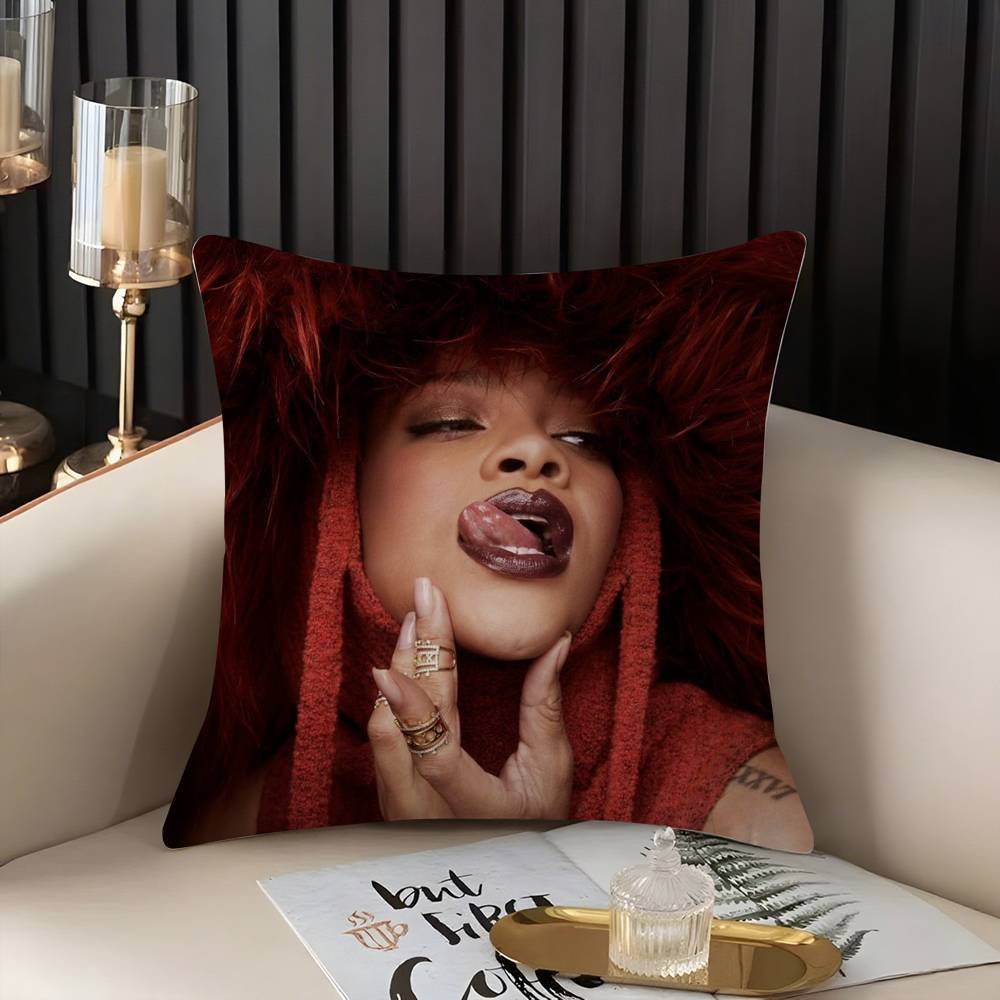 Popular Singer R_Rihannas Pillow Case Home Dorm Chair Back Short Plush Double-Sided Printing Office Nap Time Cushion Cover