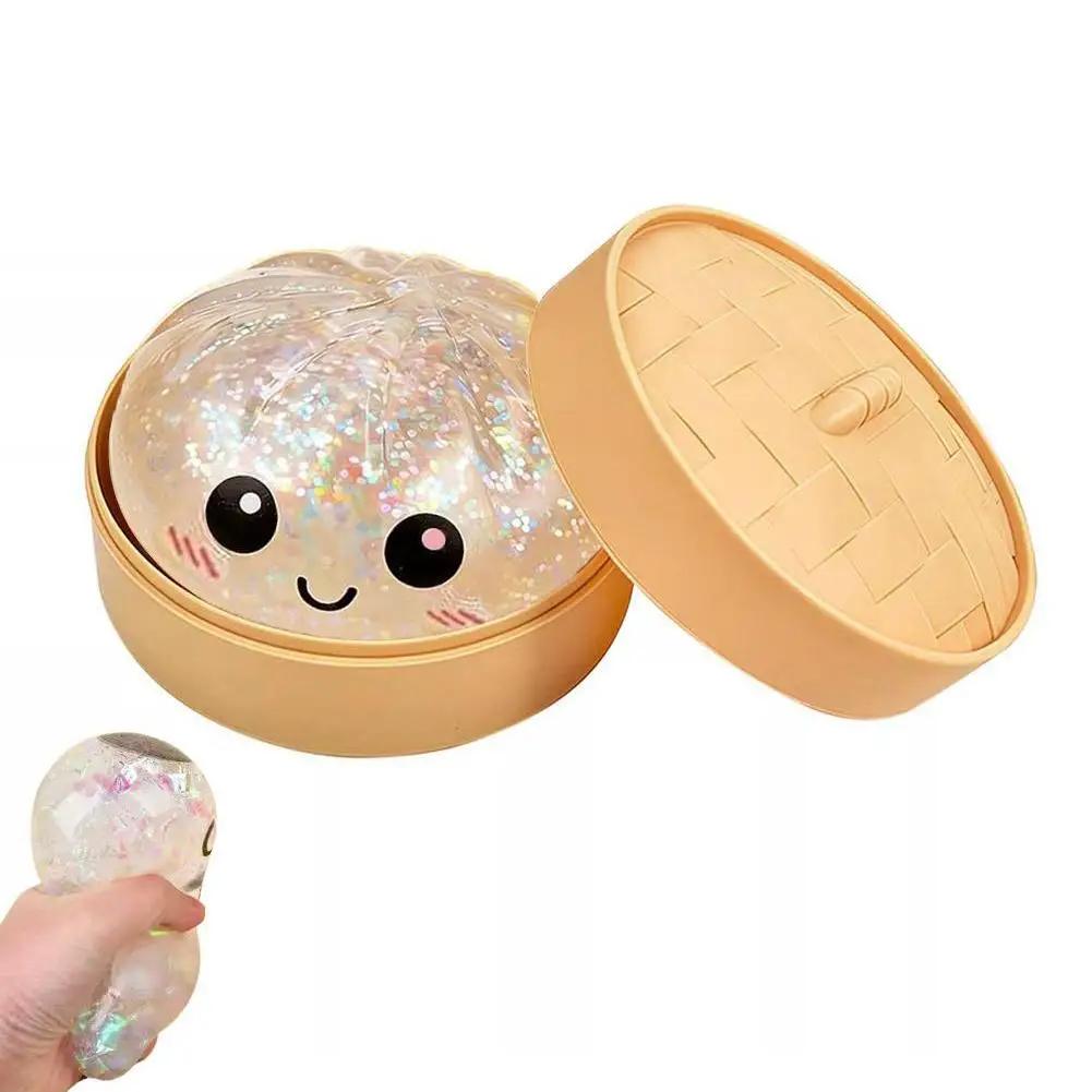 Bunte Teigtaschen-Quetschies Stressbälle Fidget Sensorikspielzeug Simulation Essen Squishies Brötchen mit Dampfgarer Knete-Kugel zum Ausdrücken Geschenke