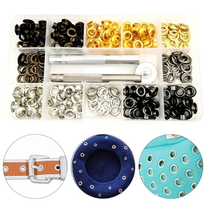200Pcs 6mm Metal Eyelet with Tool 4 Color Eyelet Grommets Tarpaulin Eyelet with Grommet Setting Tool for Leather Craft
