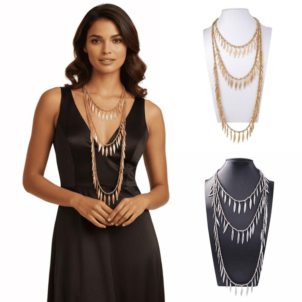 Vintage Beaded Splicing Necklace Feather Leaves Charm Necklace Women Neck Jewelry Accessories