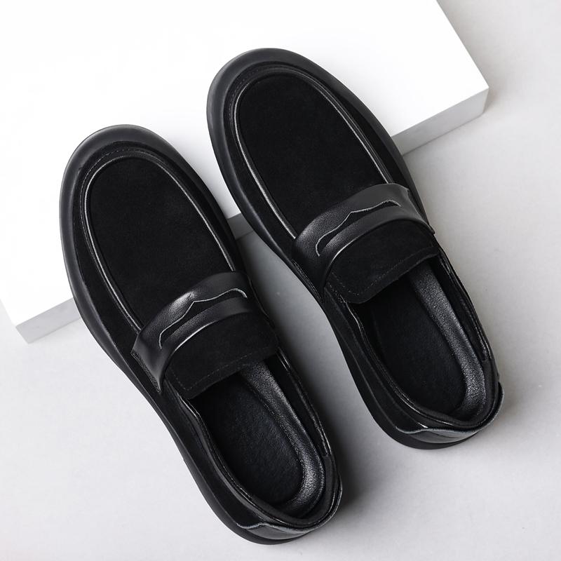 men's fashion cow suede leather shoes slip on lazy shoe black trend platform loafers wedding party dress band designer footwear