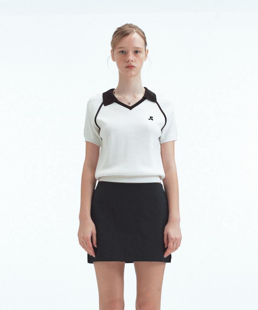 REST&RECREATION V-Neck Collar Knit Top - White