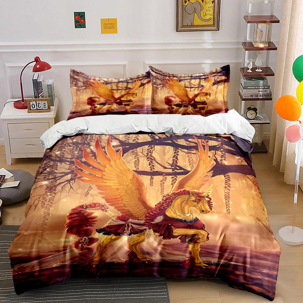 Golden winged horse pattern. Bedding sets Duvet cover sets Duvet covers Pillowcases(1 * Duvet Cover 2 * Pillowcases without duvet insert)