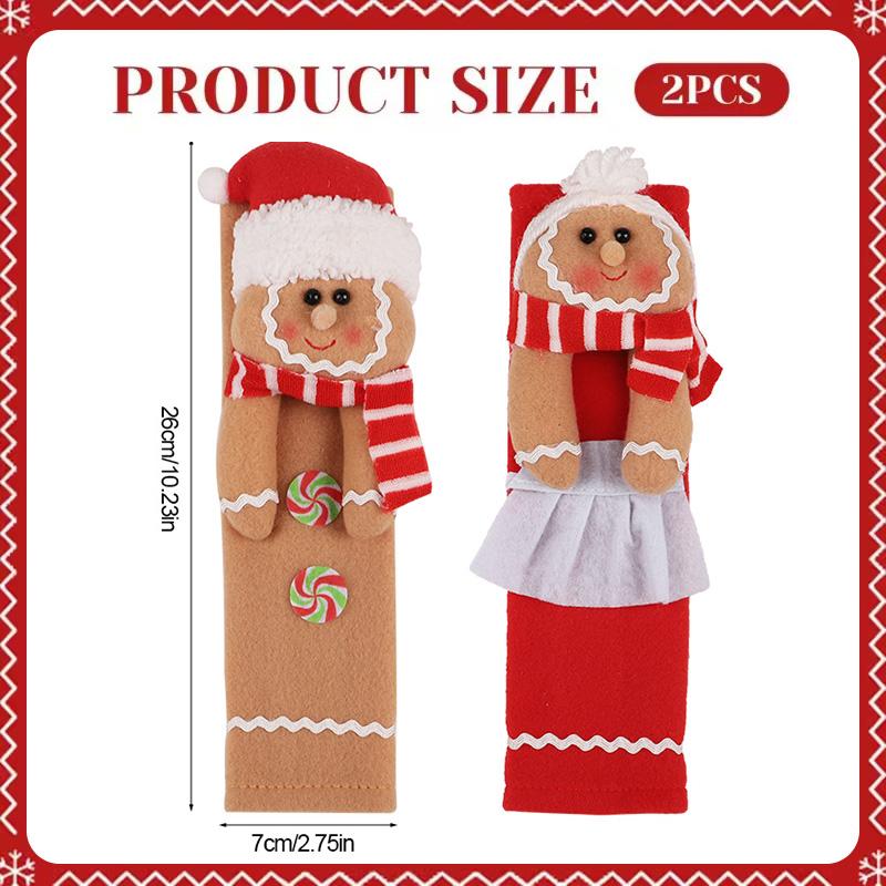 2Pcs Christmas Refrigerator Handle Covers Gingerbread Man Door Handle Cover Christmas Home Kitchen Decoration New Year Gifts