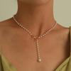 Vintage White Imitation Pearl Tassel Necklace for Women Fashion Gold Color Handmade Beaded Clavicle Chain Necklace Jewelry