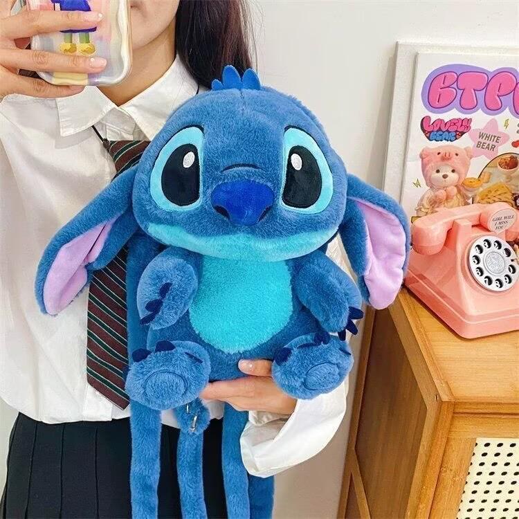 Adorable Plush Rabbit Fur Stitch Backpack 30cm синий