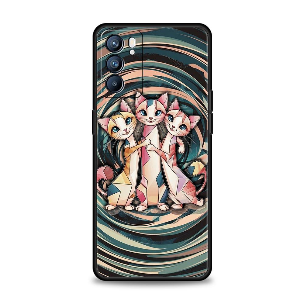 Colorful Cat Design Phone Case For Oppo Reno 13 12 11 10 7 F Find X5 X6 A98 A80 A79 A78 A57 A54 A31 A17 Pro 5G Soft TPU Cover