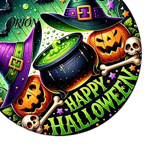 Halloween Gift for Friends Happy Front Door Hanging Sign, Retro Round Witch Hat Magic Cauldron Horror Rustic Wood Plaque Wooden Welcome Pendant