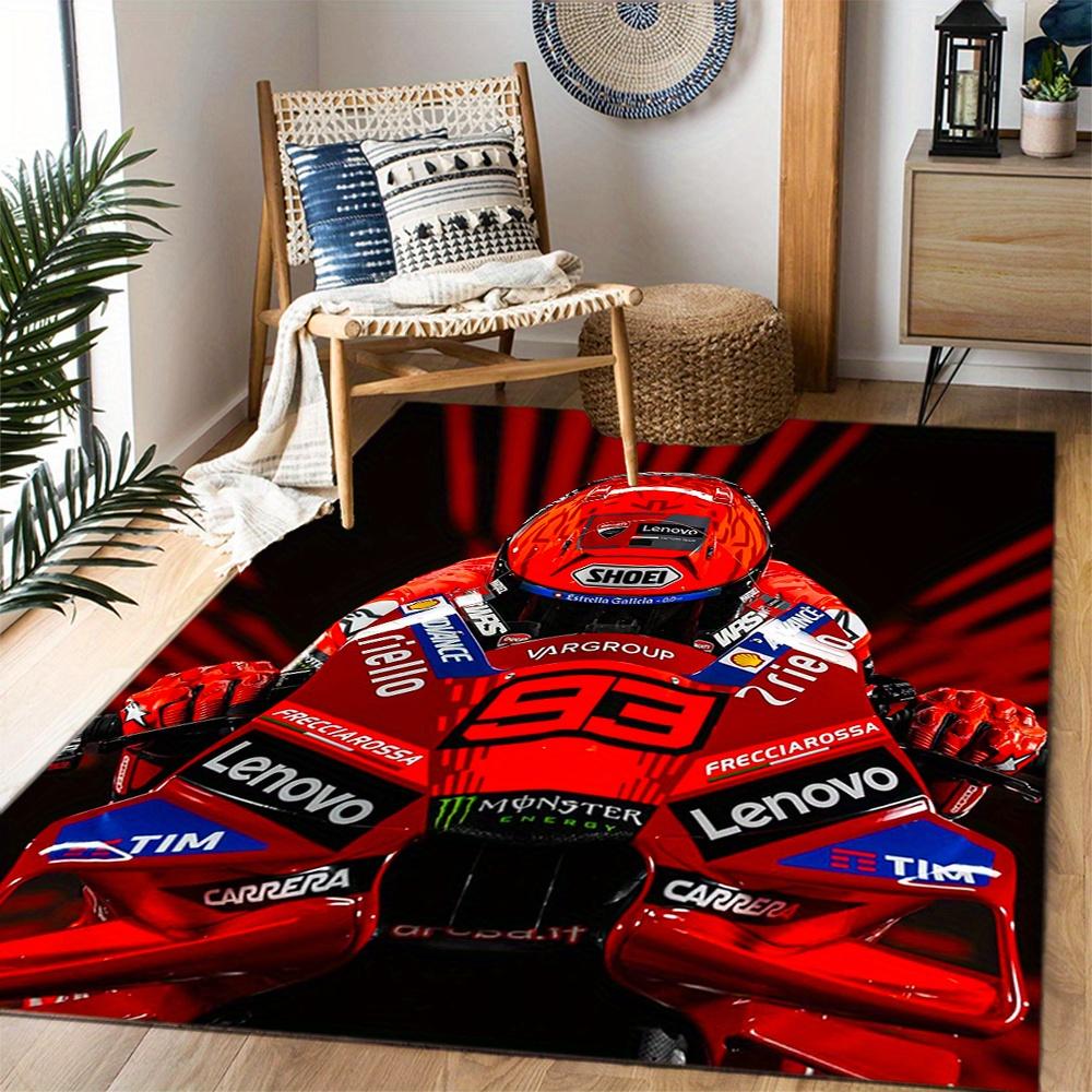 Motorcycle Rider Racing Helmet Themed Antislip Durable Polyester Home Decorative Large Size Logo Design Durable Floor Mat For Living Room Restaurant