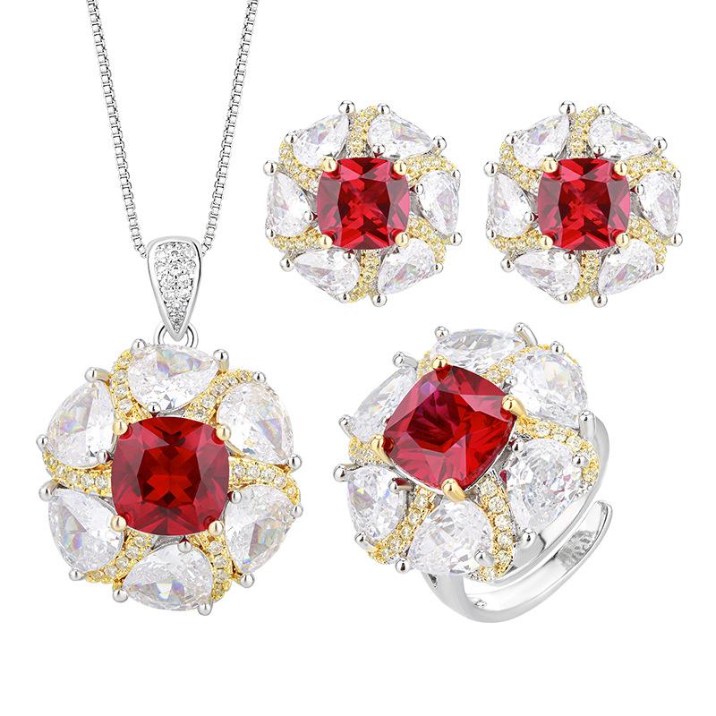 Jewelry Copper Bottom Gold-Plated Simulation Red Corundum Temperament Light Luxury Suit Female 10-8Mm
