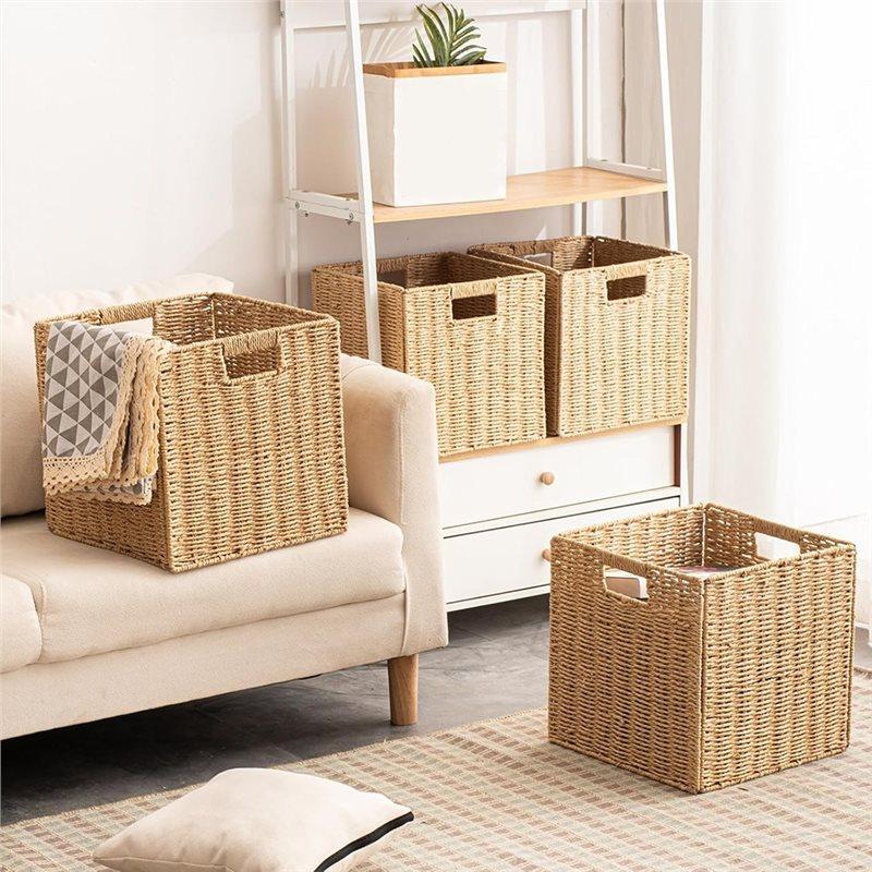 A34R Rope Storage Baskets Foldable Hand Woven Storage Cubes Bins With Handles For RV Bedroom 13" Foldable Storage Baskets