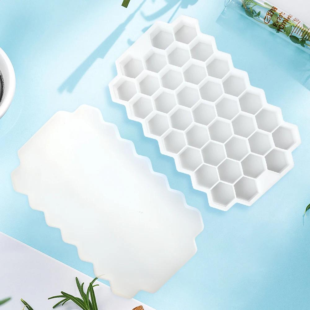 Ice Cube Tray Silicone Mold 37 Grid Honeycomb Shape Ice Cube Maker BPA Free Ice Maker with Lids DIY Popsicle Mould Ice Mold