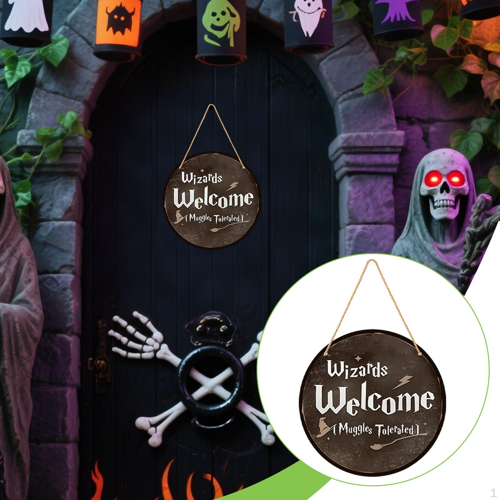 

Wood Halloween Wizards Welcome Sign Rope Included Clear Printing Wall Plaque