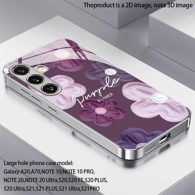 Purple Flower Oil Painting Pattern 2D Phone Case for Samsung S26 S25 S24 S23 S22 S21 S20 A56 A36 A16 - Electroplated Glass