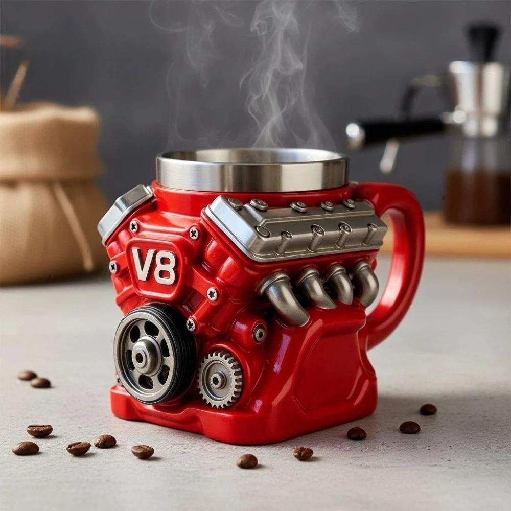 Retro V8 Motory Nerezový hrnek s uchem Izolace Hrnček do auta Dárky pro muže a chlapce