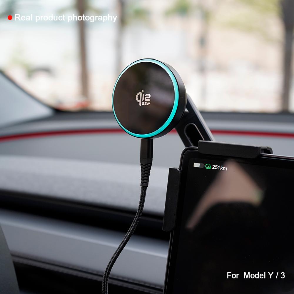 Qi2.2 25W Car Phone Mount Holder Magnetic Wireless Charger Compatible with MagSafe for Tesla Model Y L JUNIPER 3 HIGHLAND 2026