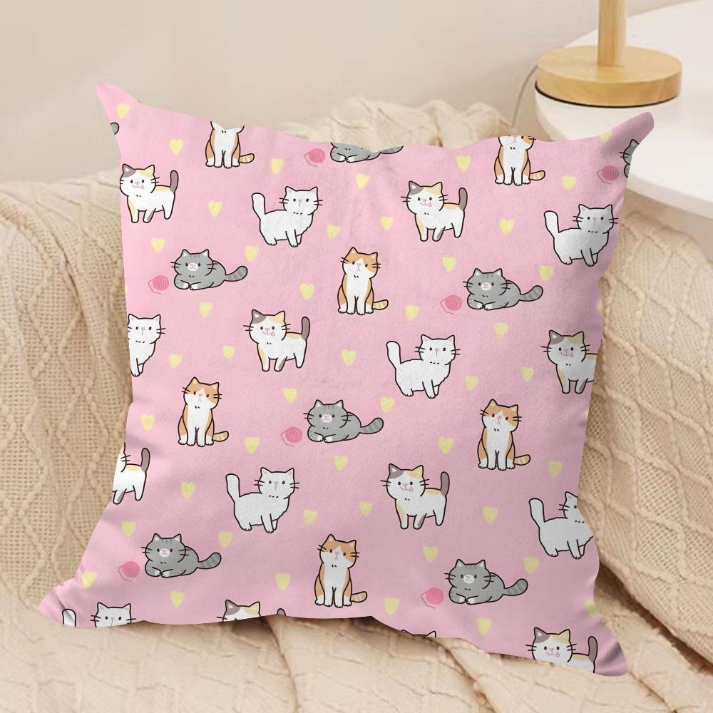 Cute Cat Cushion Cover Soft Plush Fabric DoubleSided Printed Sofa Cushion Cover for All Seasons Home Decor Gift