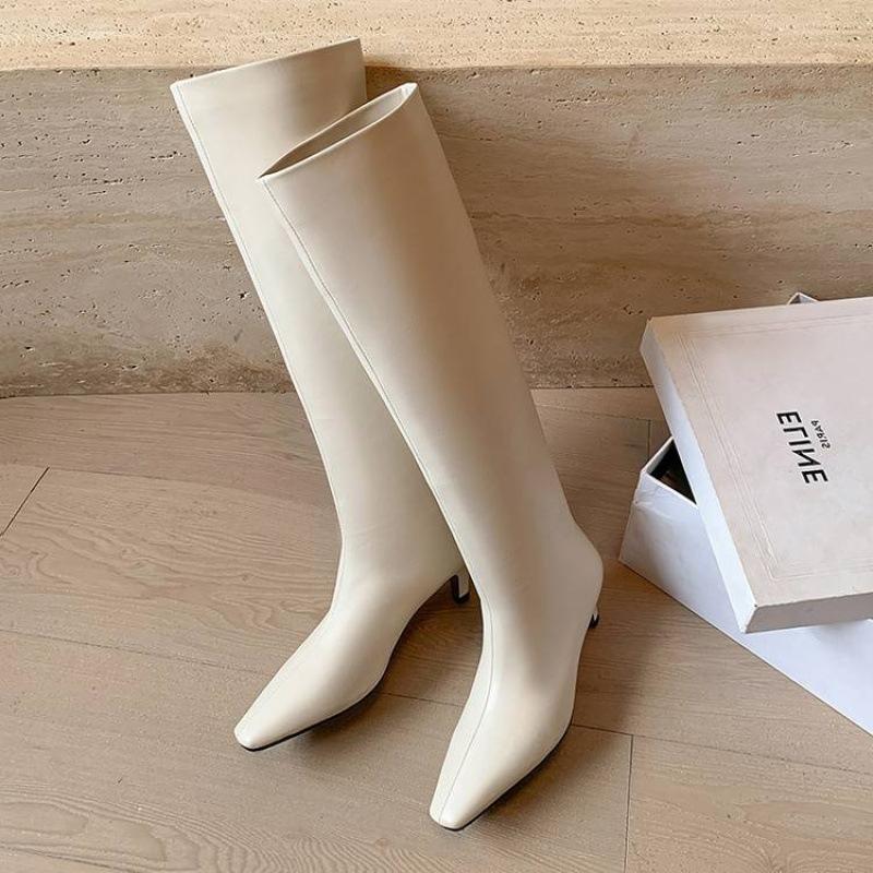 Autumn and Winter New Simple Cat's Eye and Straight Knight Boots French Pointed Temperament Women's High and Knee Long Boots