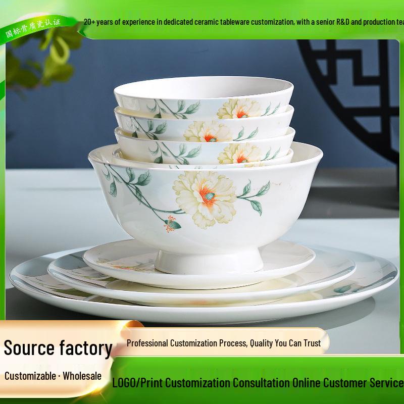 Tangshan Bone China New Chinese Style Tableware Set: Bowls and Plates Collection
