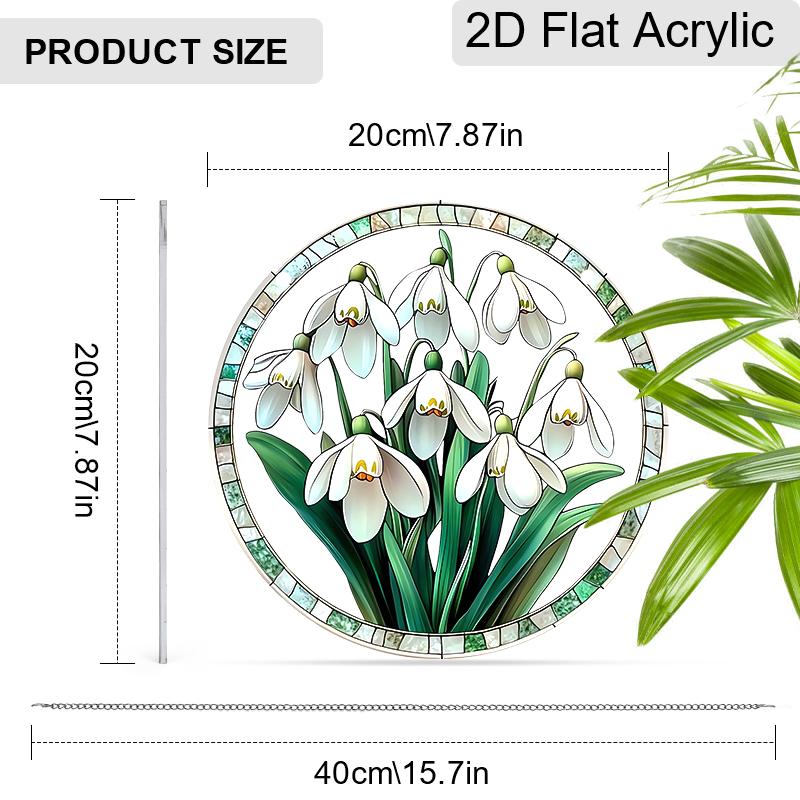 Acrylic Snowdrop Flowers Suncatcher, Stained Glass Style Window Hanging Ornament for Floral and Nature Lovers