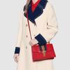 Gucci Sylvie gold buckle striped webbing grosgrain bow wide shoulder strap leather one-shoulder crossbody handbag small women's red