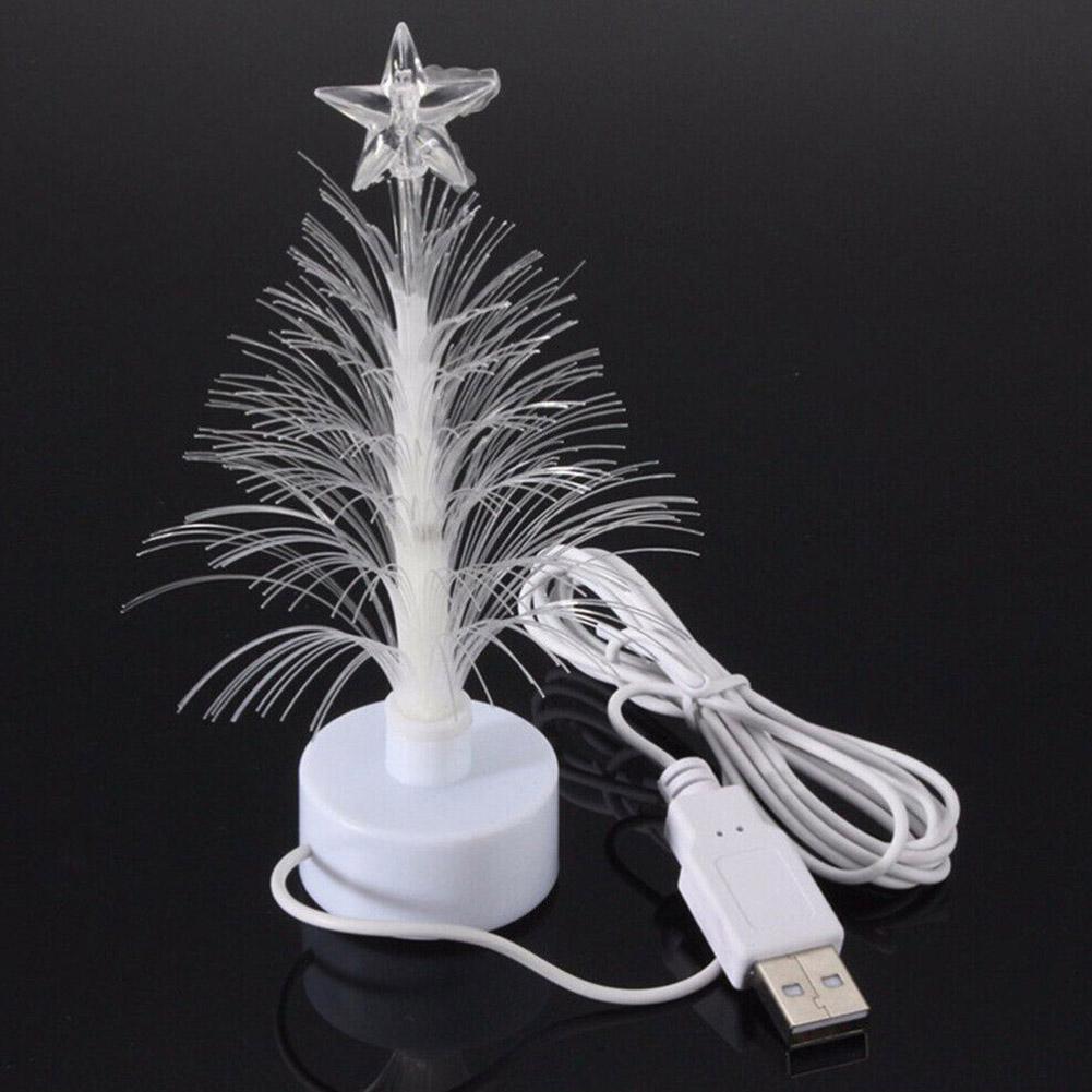 2026 USB Powered Fiber Optic Christmas Home Office Desk Festival Party Tree Mini Desktop LED Color Changing Lights Decor Gifts